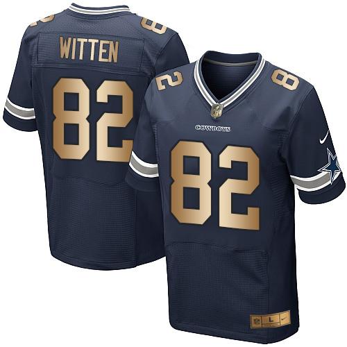Nike Cowboys #82 Jason Witten Navy Blue Team Color Men's Stitched NFL Elite Gold Jersey - Click Image to Close